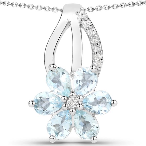 Plated Rhodium 0.72ctw Aquamarine and White Topaz Pendant with Chain