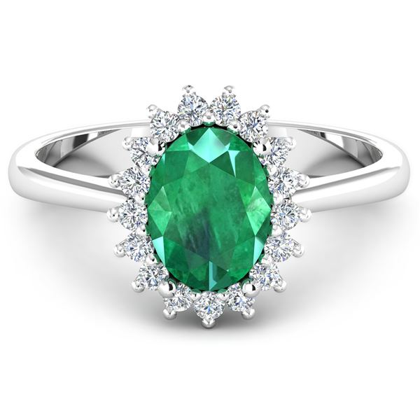 14KT White Gold 1.53ct Zambian Emerald and Diamond Ring