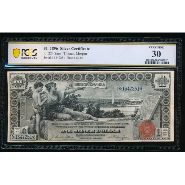 1896 $1 Educational Silver Certificate PCGS 30