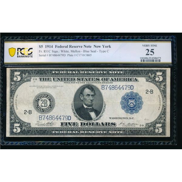 1914 $5 New York FRN PCGS 25