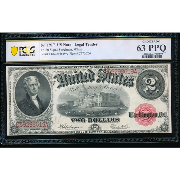 1917 $2 Legal Tender Note PCGS 63PPQ