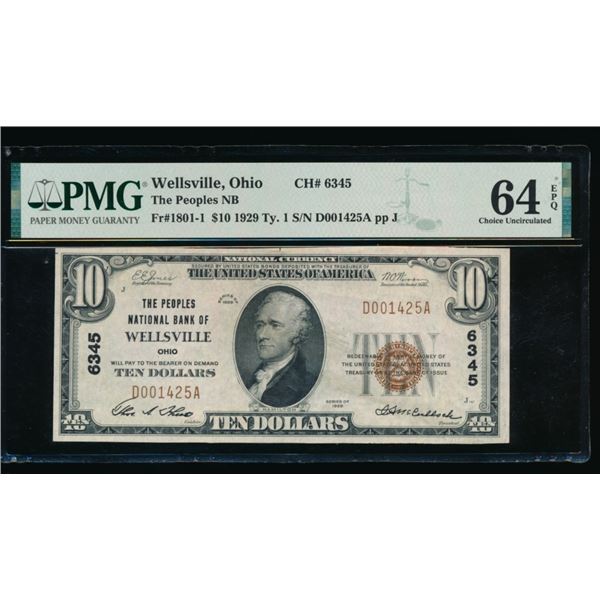 1929 $10 Wellsville OH National PMG 64EPQ