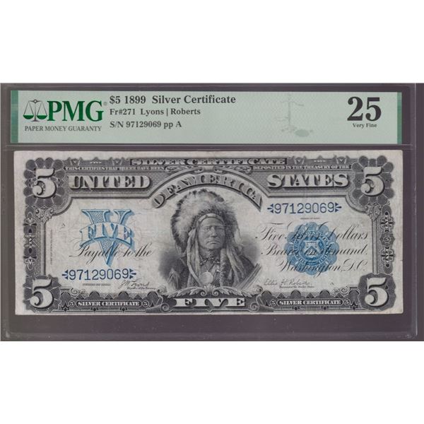 1899 $5 Chief Silver Certificate PMG 25