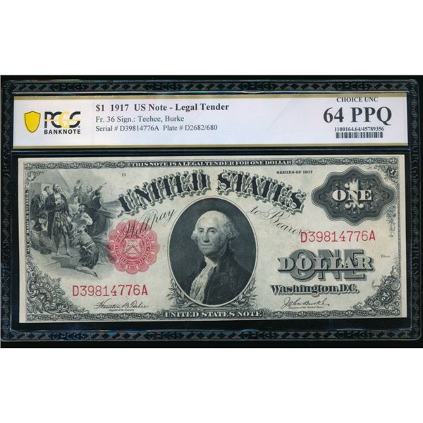 1917 $1 Legal Tender Note PCGS 64PPQ