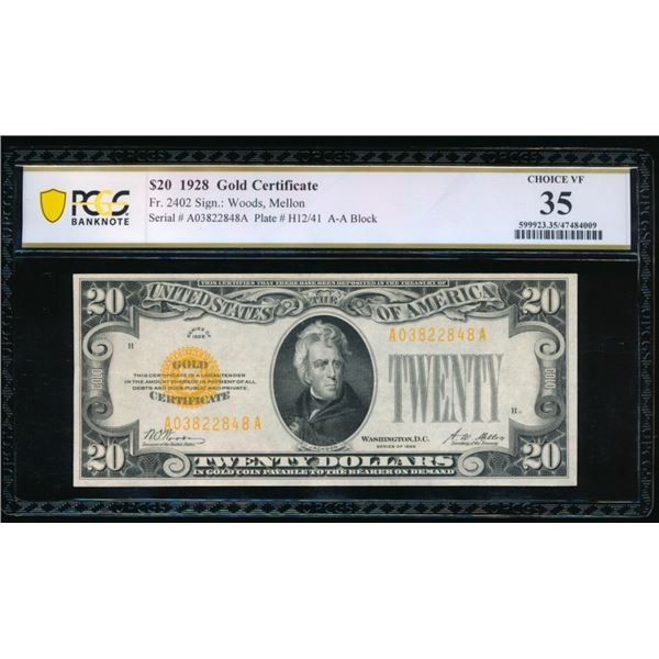 1928 $20 Gold Certificate PCGS 35