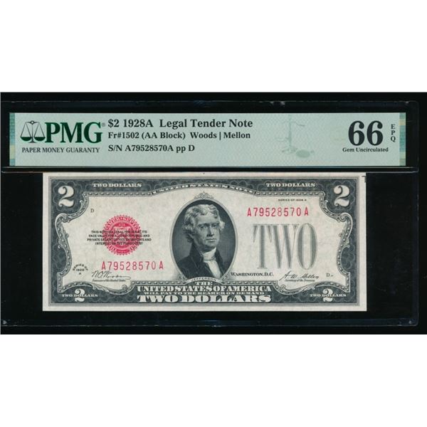 1928A $2 Legal Tender Note PMG 66EPQ