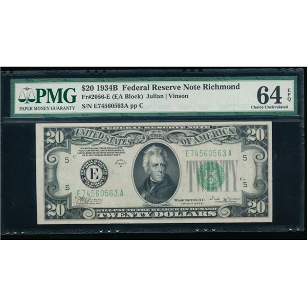 1934B $20 Richmond FRN PMG 64EPQ