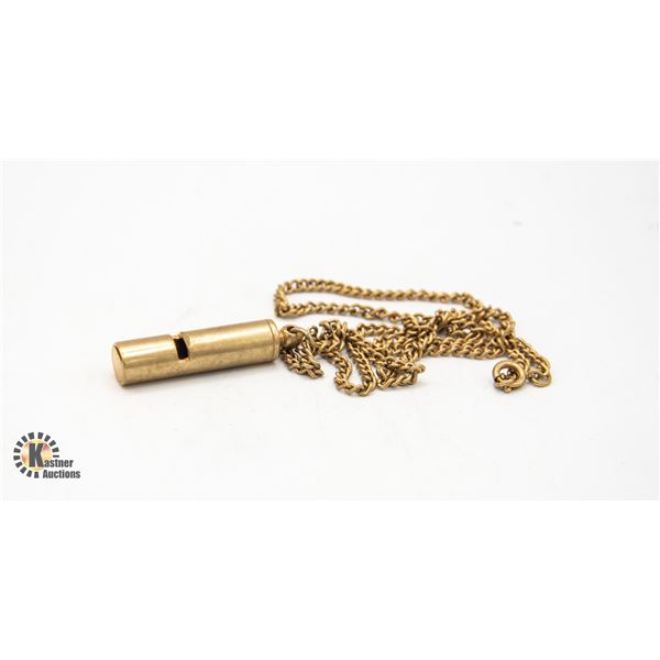 ANTIQUE GOLD TONE WHISTLE AND CHAIN