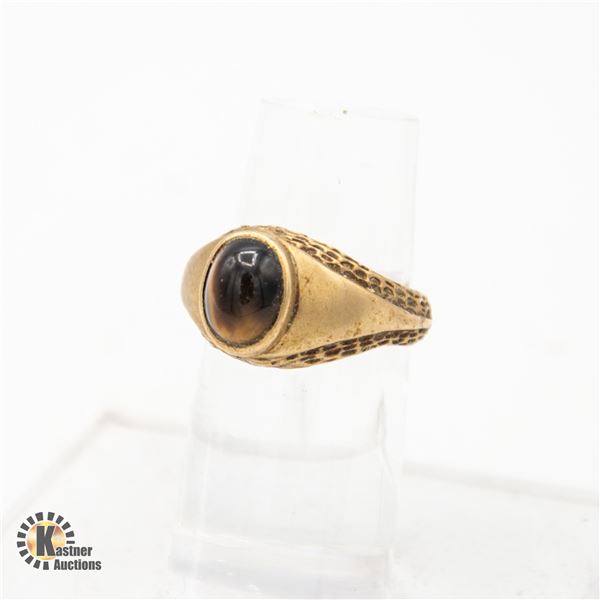 10K GOLD RING WITH TIGERS EYE STONE