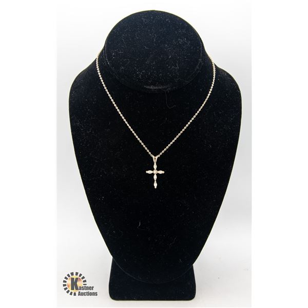 925 SILVER CROSS WITH CLEAR STONES AND CHAIN