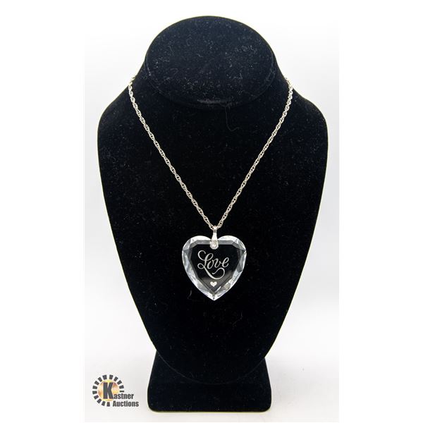 CUT GLASS HEART PENDANT WITH CHAIN