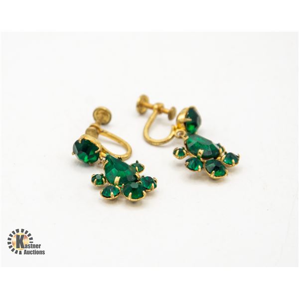 VINTAGE GREEN RHINESTONE EARRINGS