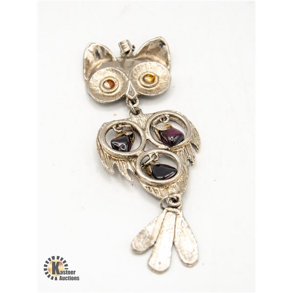 1960S OWL PENDANT WITH PURPLE STONES