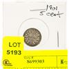 Image 1 : 1901 CANADA 5 CENT SILVER HALF DIME