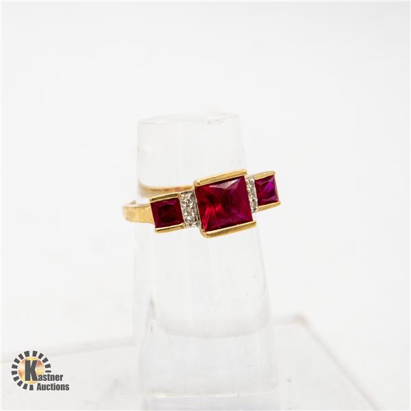 10K GOLD RING WITH DIAMONDS AND RUBIES