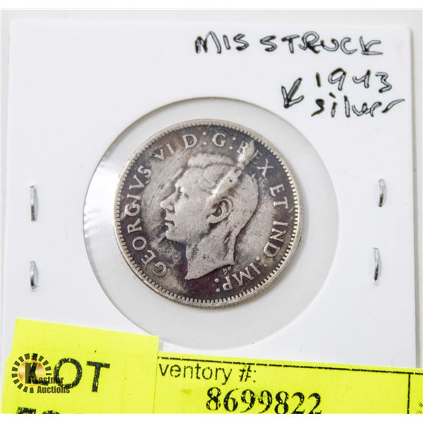 1943 MIS-STRUCK SILVER QUARTER CANADA