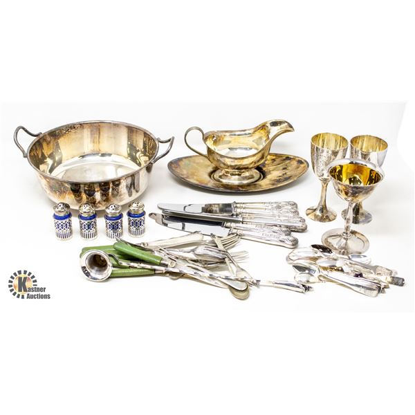 LOT OF ENGLISH SILVER PLATED CREAM SUGAR & MORE