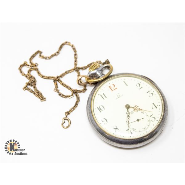 ANTIQUE OMEGA SWISS POCKET WATCH WITH CHAIN