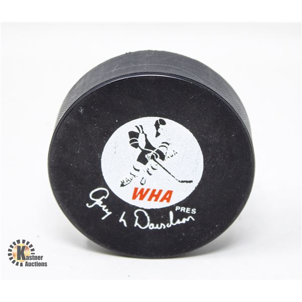 LEN LUNDE 1970S OILERS WHA GAME PUCK