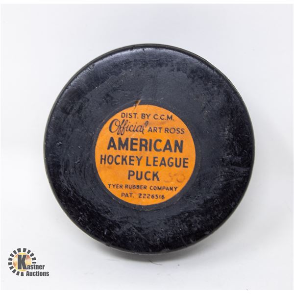 1950S EDMONTON FLYERS GAME USED PUCK LUNDE