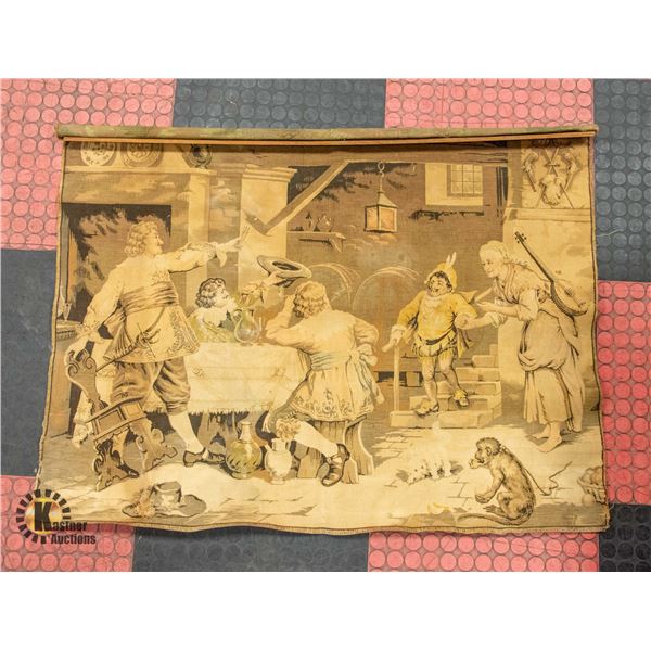 LARGE ANTIQUE EUROPEAN WALL TAPESTRY ART