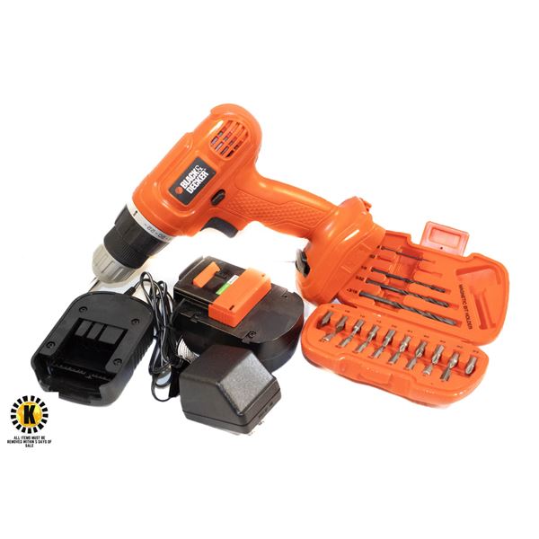 BLACK & DECKER CORDLESS DRILL W/ CHARGER/BITS