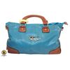 Image 1 : LEATHER HANDBAG BLUE W/ BURGUNDY TRIM