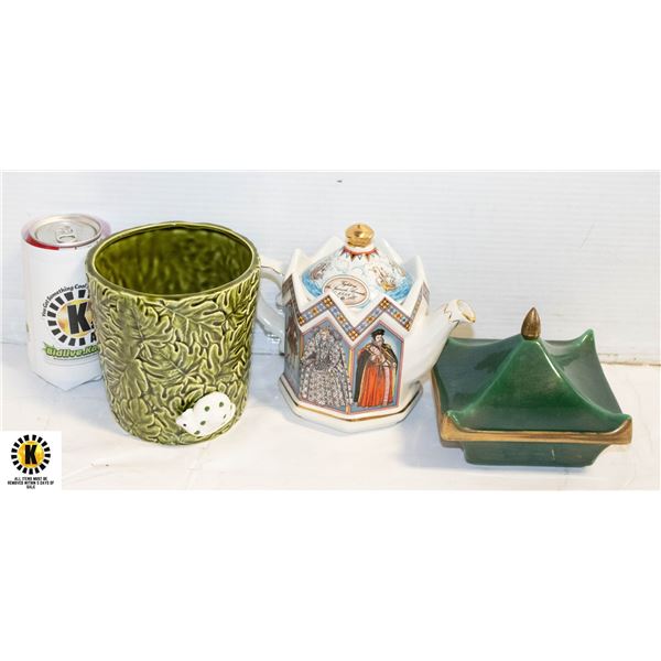 LIDDED DISH, LIDDED TEAPOT + PLANTER POT