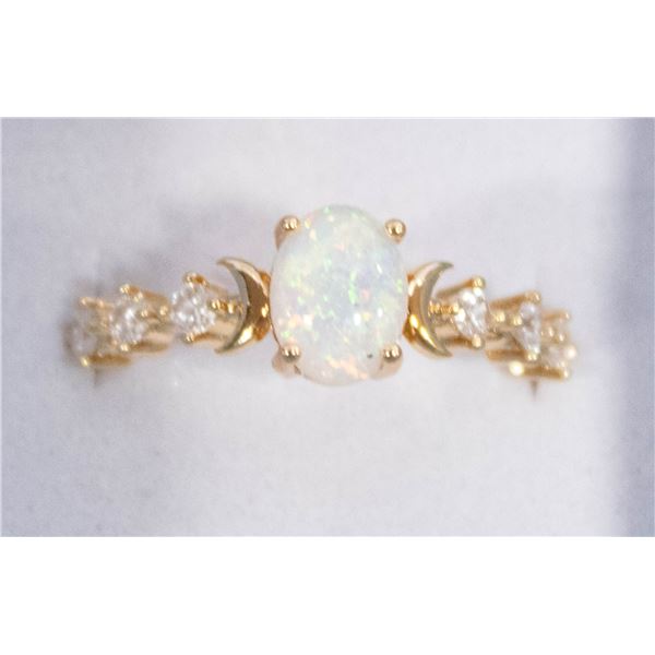 NEW WHITE FIRE OPAL RING GOLD PLATED