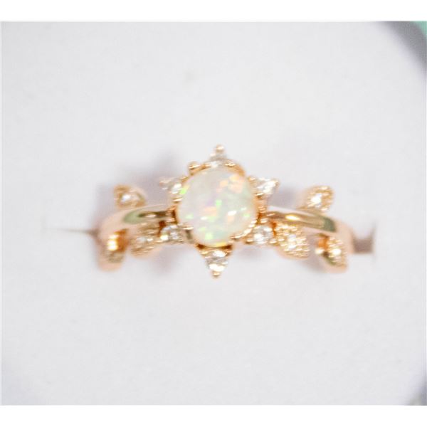 NEW GOLD PLATED WHITE FIRE OPAL RING