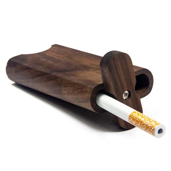 NEW WALNUT WOOD CIGARETTE CASE WITH CERAMIC PIPE