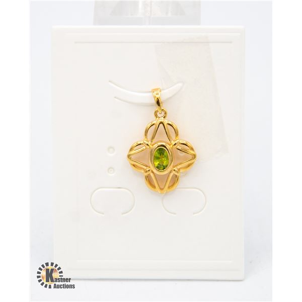 #99-UNHEATED GREEN PERIDOT & CZ PENDANT