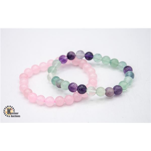 #32-NATURAL PINK ROSE QUARTZ & FLOURITE BRACELET