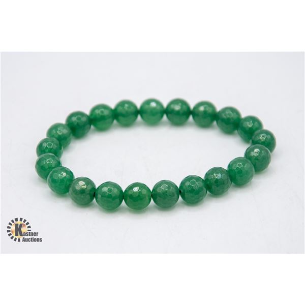 #41- GREEN JADEITE  BEAD BRACELET 10MM /8 "