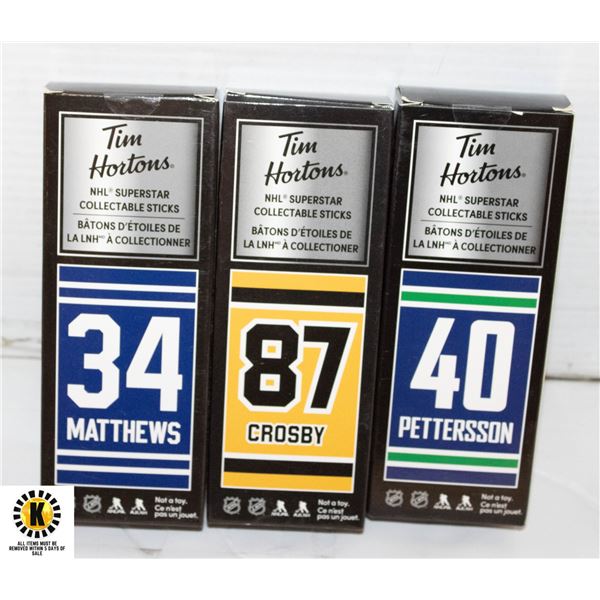 3 VARIOUS COLLECTIBLE TIM HORTONS NHL SUPERSTAR