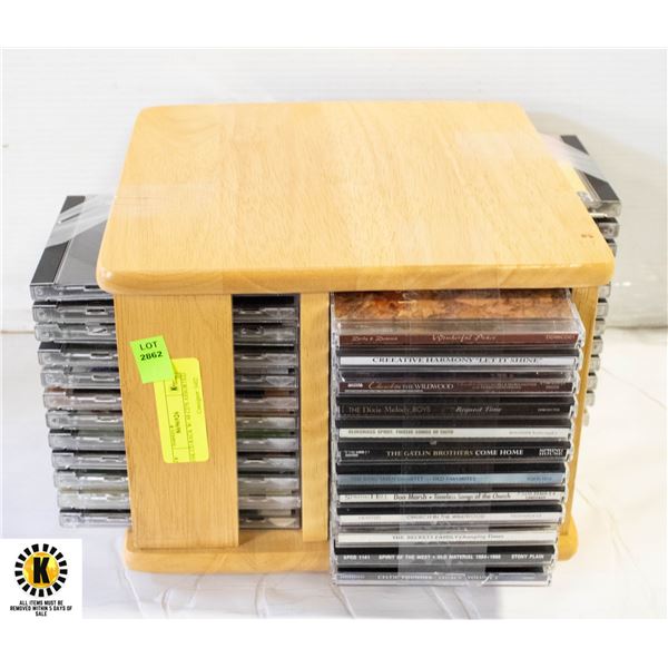 OAK CD RACK W/ 48 CD'S ASSORTED