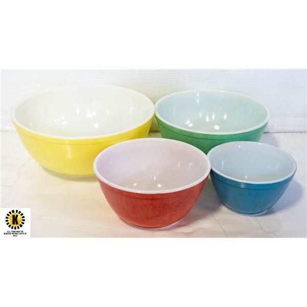 VINTAGE PYREX COLORED NESTING BOWLS- (4)