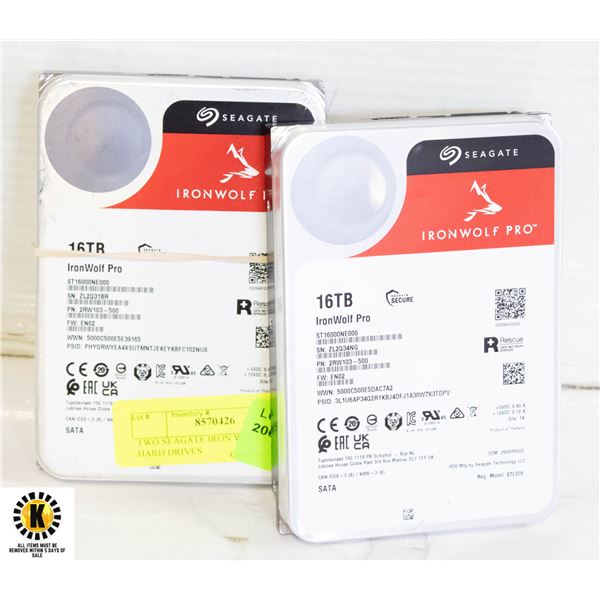 TWO SEAGATE IRON WOLF PRO 16TB  HARD DRIVES