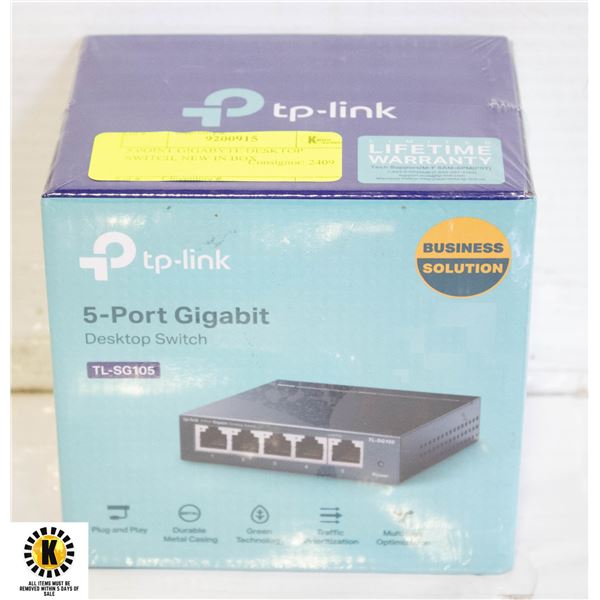 5 POINT GIGABYTE DESKTOP SWITCH, NEW IN BOX