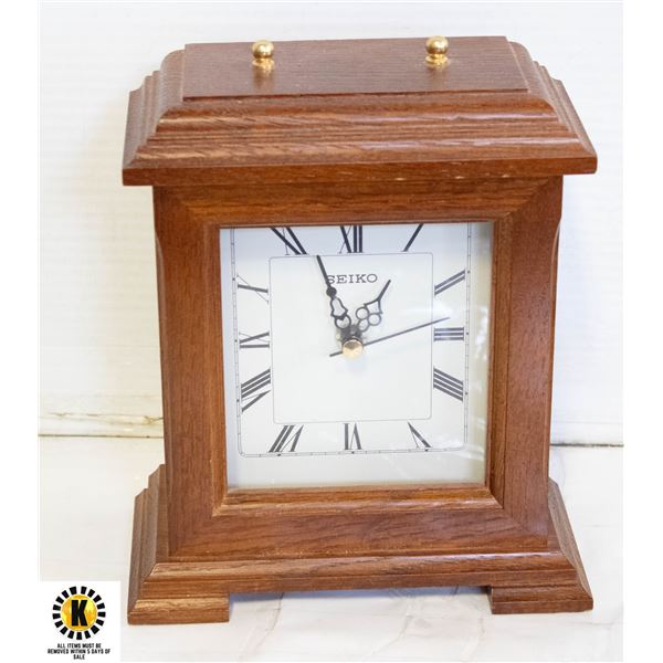 SEIKO WOOD SHELF CLOCK- 8.5"