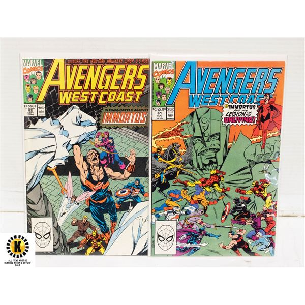 MARVEL WEST COAST AVENGERS #61, 62 COMIC LOT