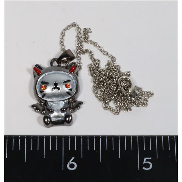 NEW ANGRY KITTY PENDANT AND CHAIN