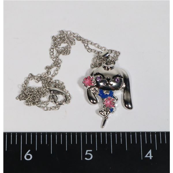 NEW CHEERLEADING BUNNY PENDANT AND CHAIN