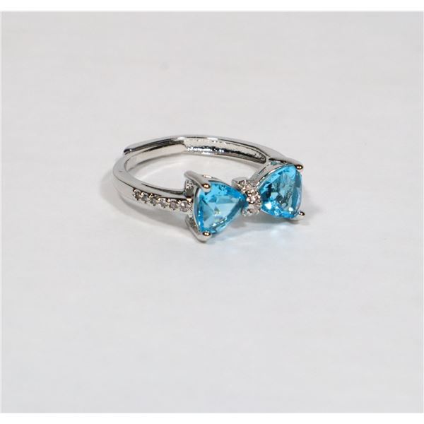 NEW BLUE RHINESTONE BOW ADJUSTABLE RING