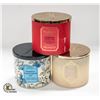 Image 1 : 3 X 3 WICK SCENTED CANDLES - 80% FULL ALL HAVE