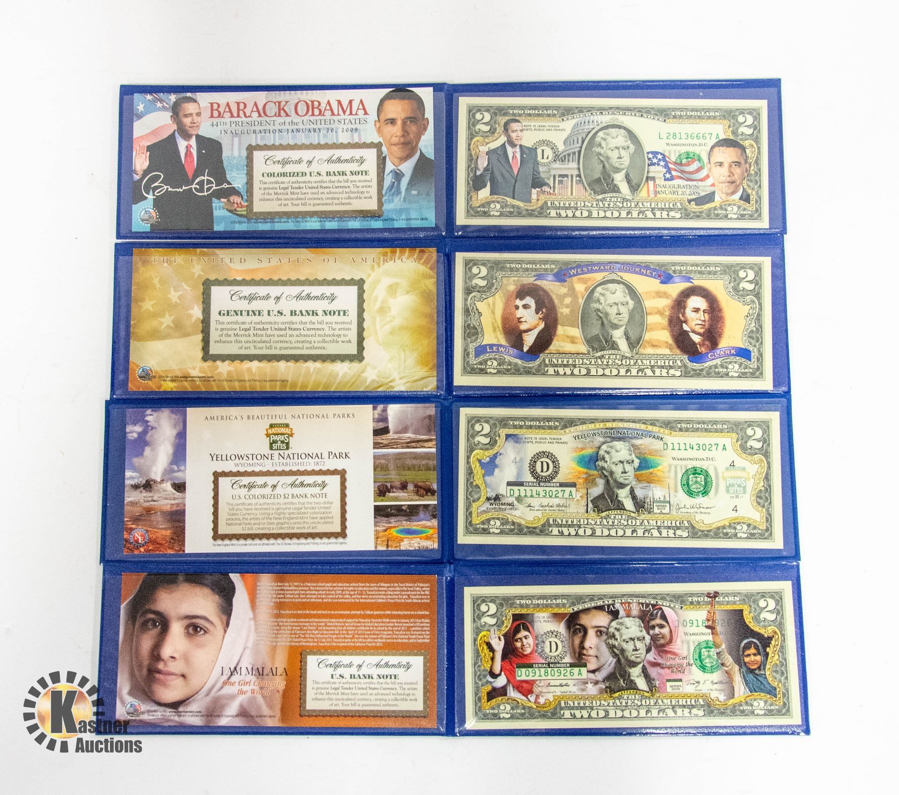 LOT OF 4 COLORIZED $2 US BANK NOTES