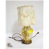 Image 1 : VINTAGE FROSTED FLORAL LAMP WITH SHADE