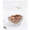 Image 1 : CLEAR VASE WITH VARIOUS COPPER PENNIES