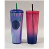 Image 1 : 2 STARBUCKS LARGE PLASTIC DRINKING CUPS WITH LIDS