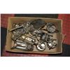 Image 1 : BOX OF PEWTER WINE HOLDERS AND MORE